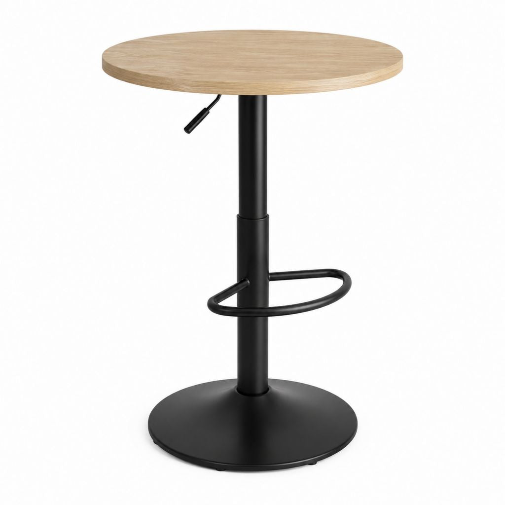Tavolo da bar regolabile rotondo rovere e nero in MDF e acciaio Ø 60 cm altezza 70-90 cm