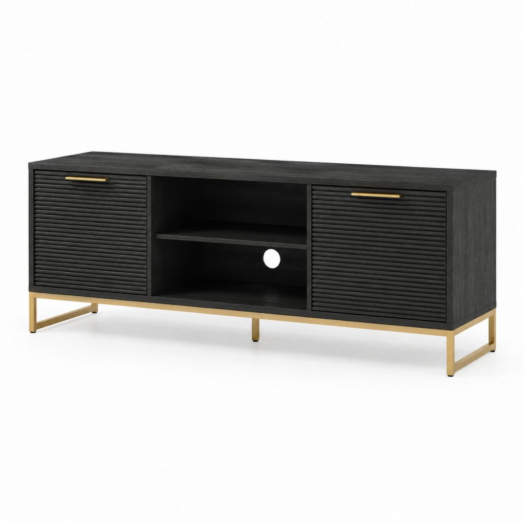 Mobile porta TV nero in MDF con struttura in acciaio 180 x 40 x 60 cm