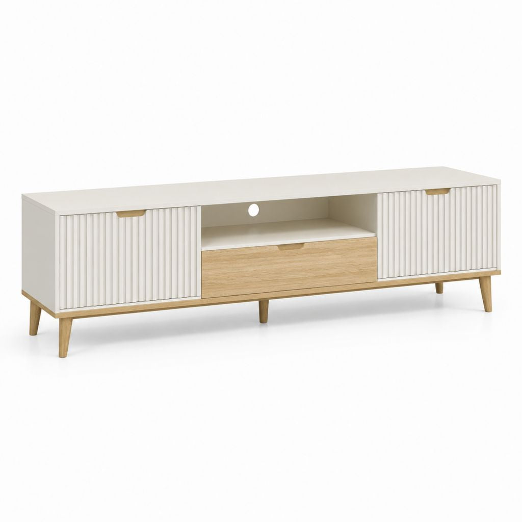 Mobile TV basso bianco e rovere in MDF rettangolare 160 x 40 x 55 cm