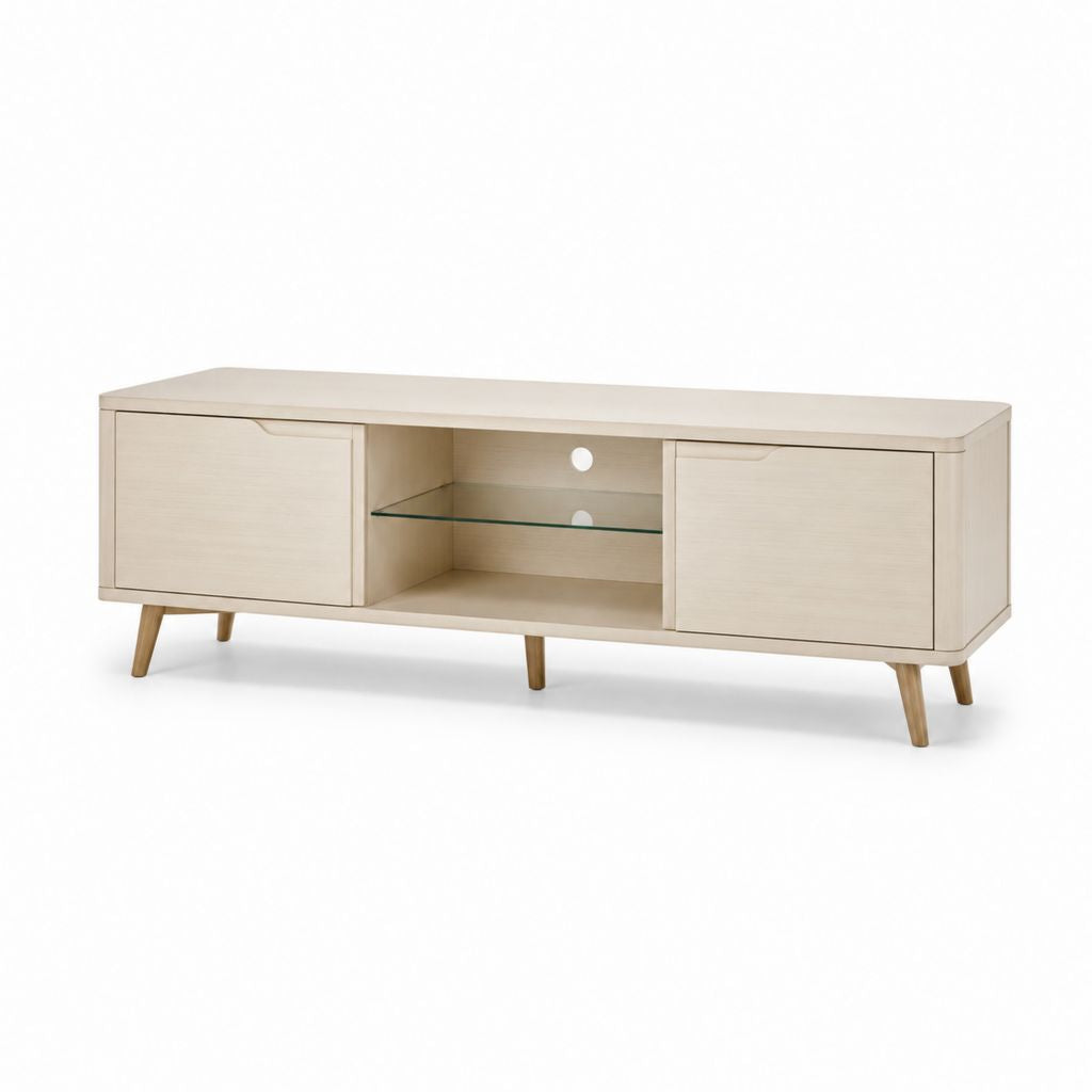 Mobile TV con 2 ante rovere chiaro MDF e vetro temperato 180 x 45 x 55 cm