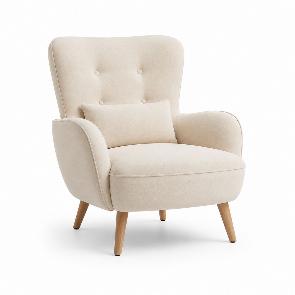 Poltrona relax crema in poliestere con gambe in legno massello 83 x 88 x 103 cm