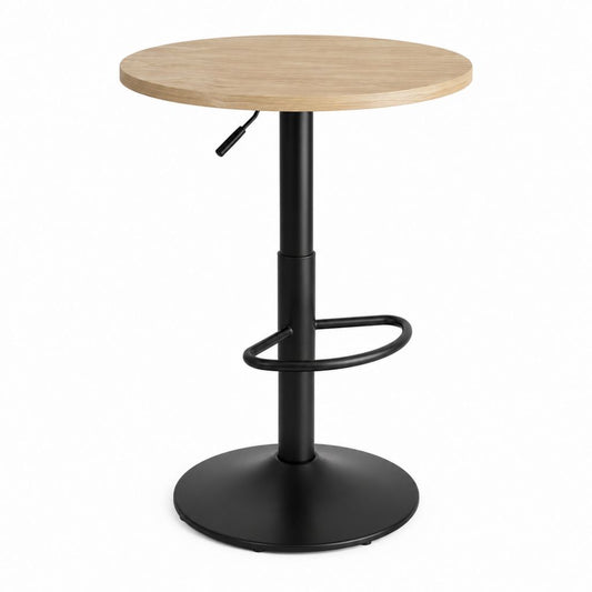 Tavolo da bar regolabile rotondo rovere e nero in MDF e acciaio Ø 60 cm altezza 70-90 cm