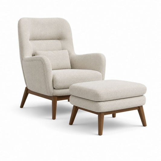Poltrona relax con poggiapiedi beige in poliestere e legno massello 78 x 85 x 102 cm