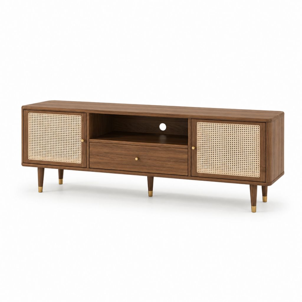 Mobile TV in noce e rattan naturale 160 x 40 x 60 cm