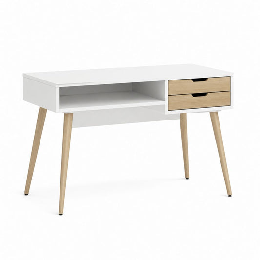 Scrivania ufficio rettangolare bianca in MDF melaminico con 2 cassetti rovere 120 x 60 x 75 cm