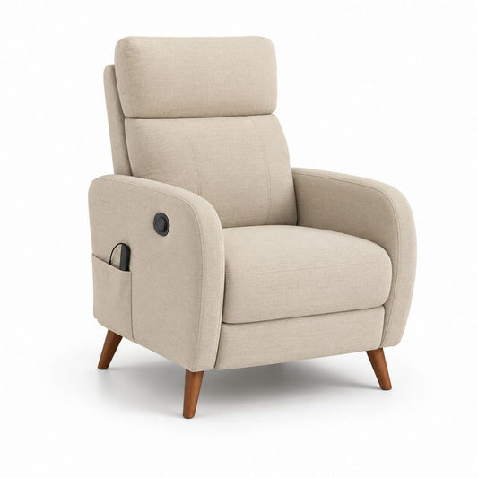 Poltrona reclinabile elettrica beige in poliestere con tasca laterale 82 x 92 x 102 cm
