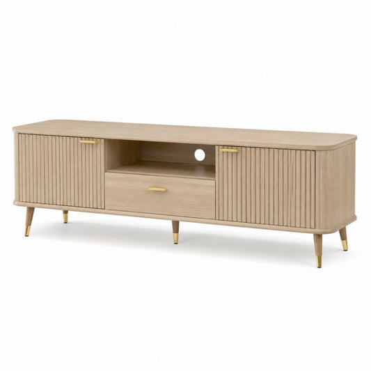 Mobile TV basso rovere chiaro in MDF impiallacciato con ante scanalate 180 x 40 x 60 cm