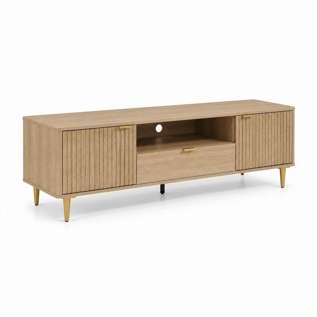 Mobile porta TV rettangolare rovere in MDF con ante scanalate 160 x 40 x 55 cm