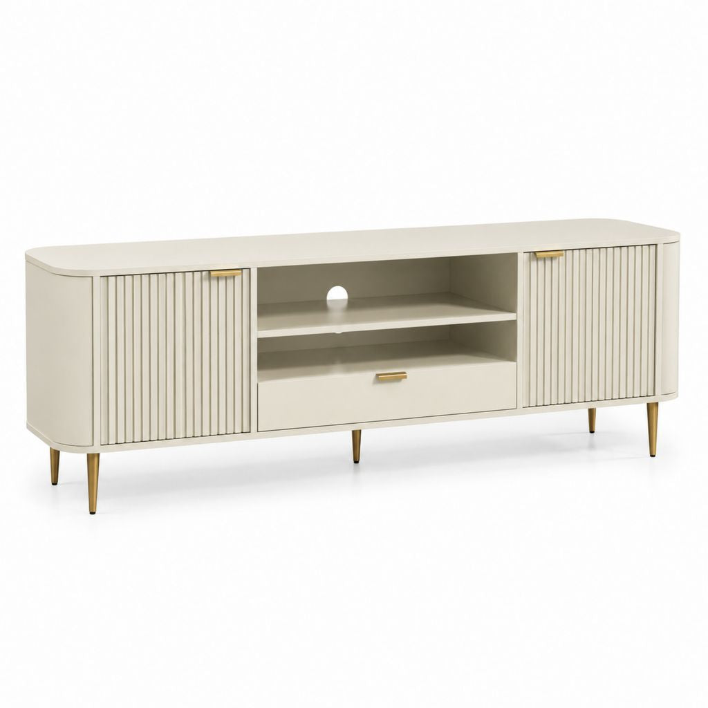 Mobile TV crema in MDF rettangolare con ante scanalate 180 x 40 x 55 cm