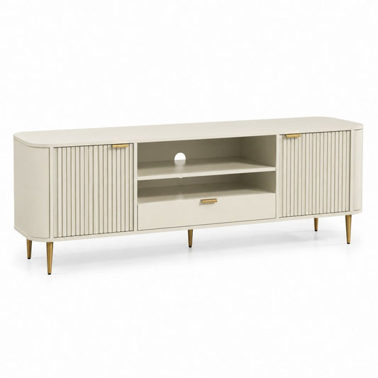 Mobile TV crema in MDF rettangolare con ante scanalate 180 x 40 x 55 cm