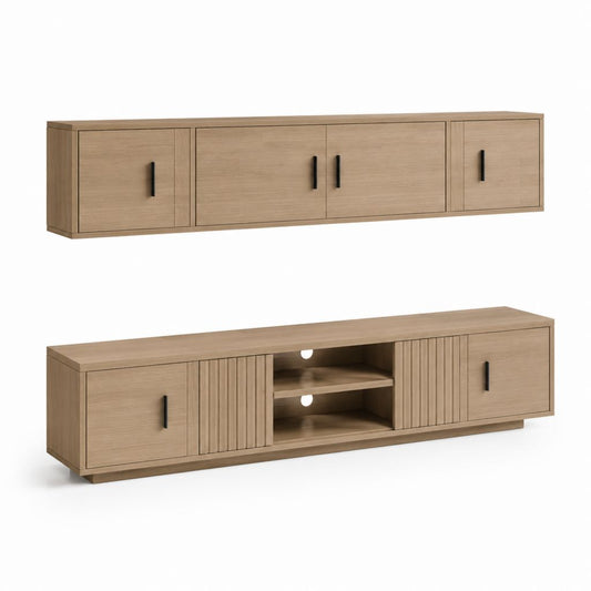Set mobili TV sospesi e mobile basso rovere chiaro in MDF 180 x 40 x 55 cm