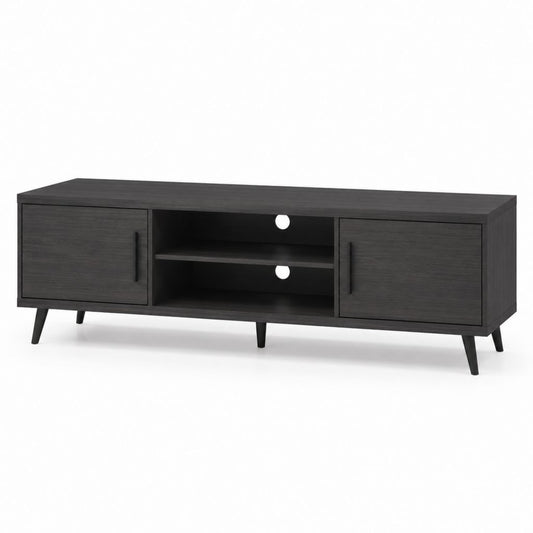 Mobile TV nero in pannello truciolare laminato con 2 ante e 2 ripiani 160 x 40 x 55 cm