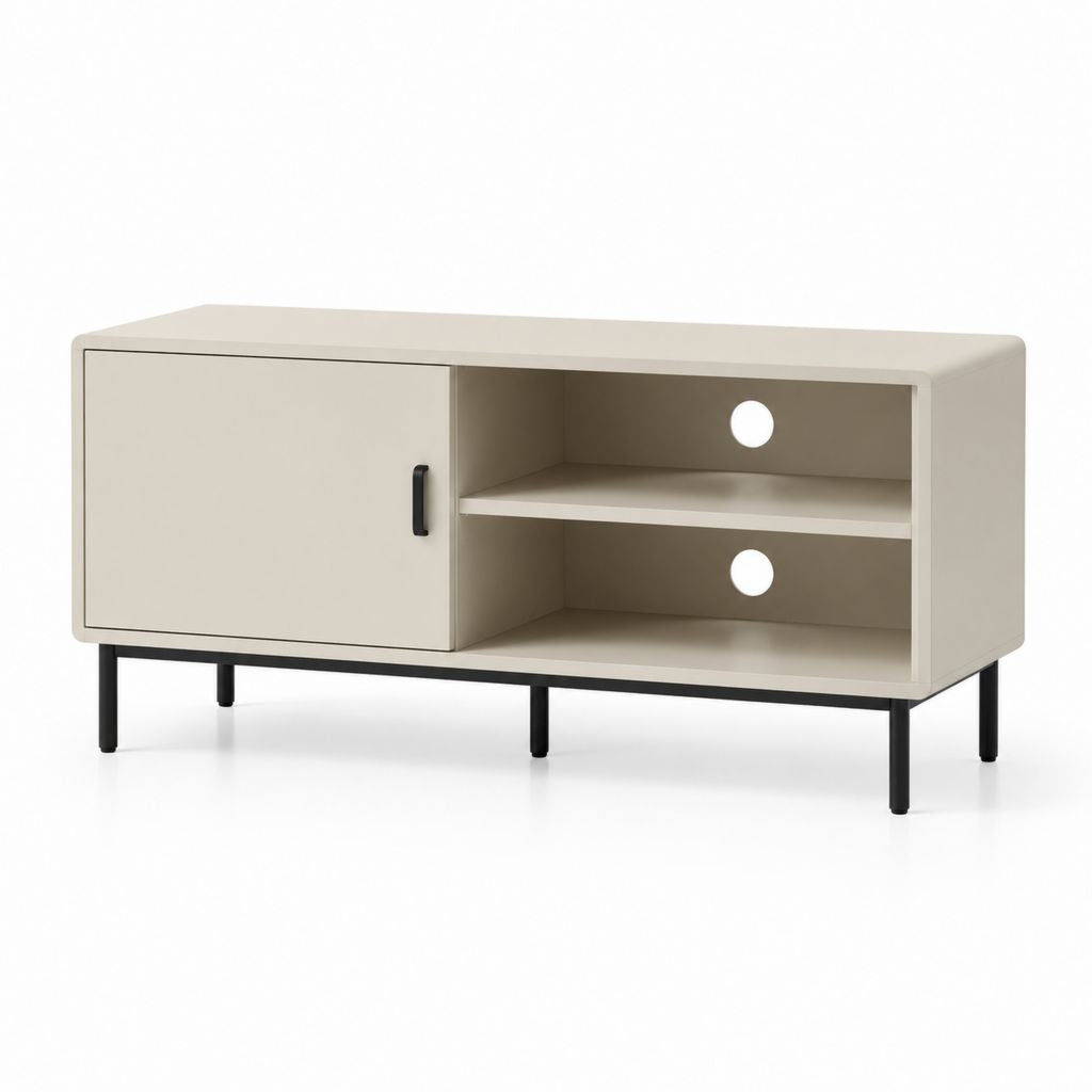 Mobile TV rettangolare beige con anta in MDF melaminico e acciaio 120 x 40 x 60 cm
