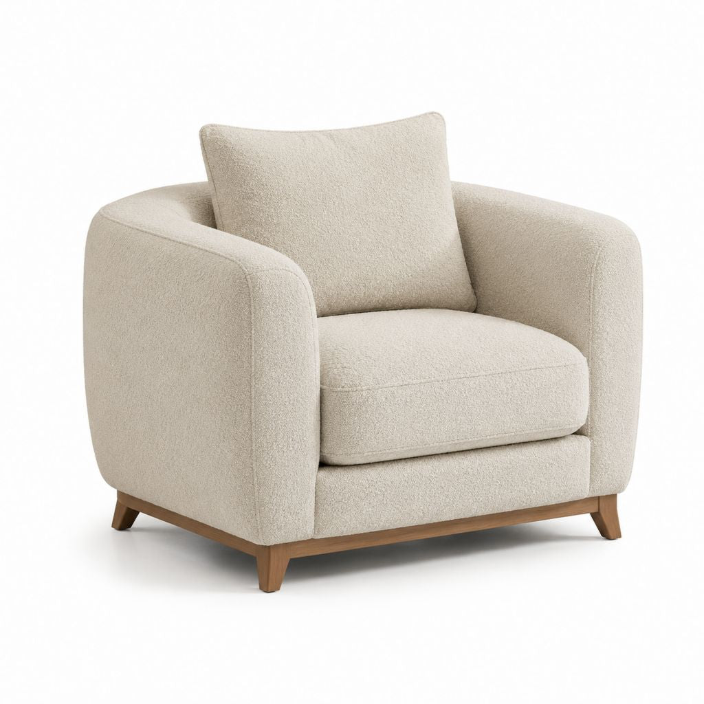 Poltrona da soggiorno beige in bouclé di poliestere con cuscino 84 x 84 x 82 cm