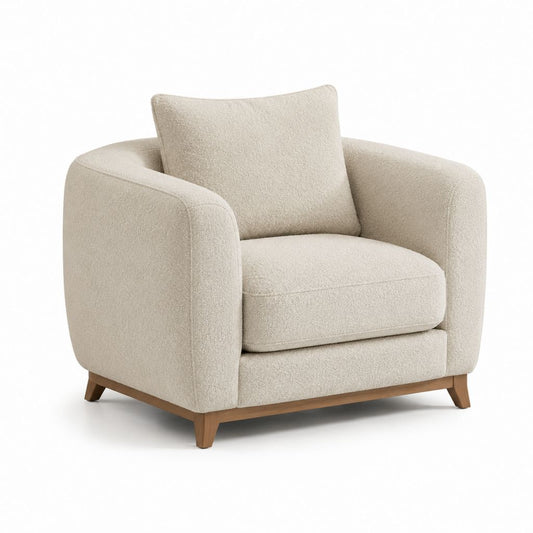 Poltrona da soggiorno beige in bouclé di poliestere con cuscino 84 x 84 x 82 cm